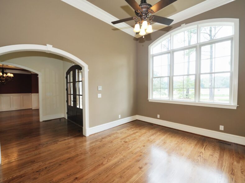 a room painted neutral yellow brown